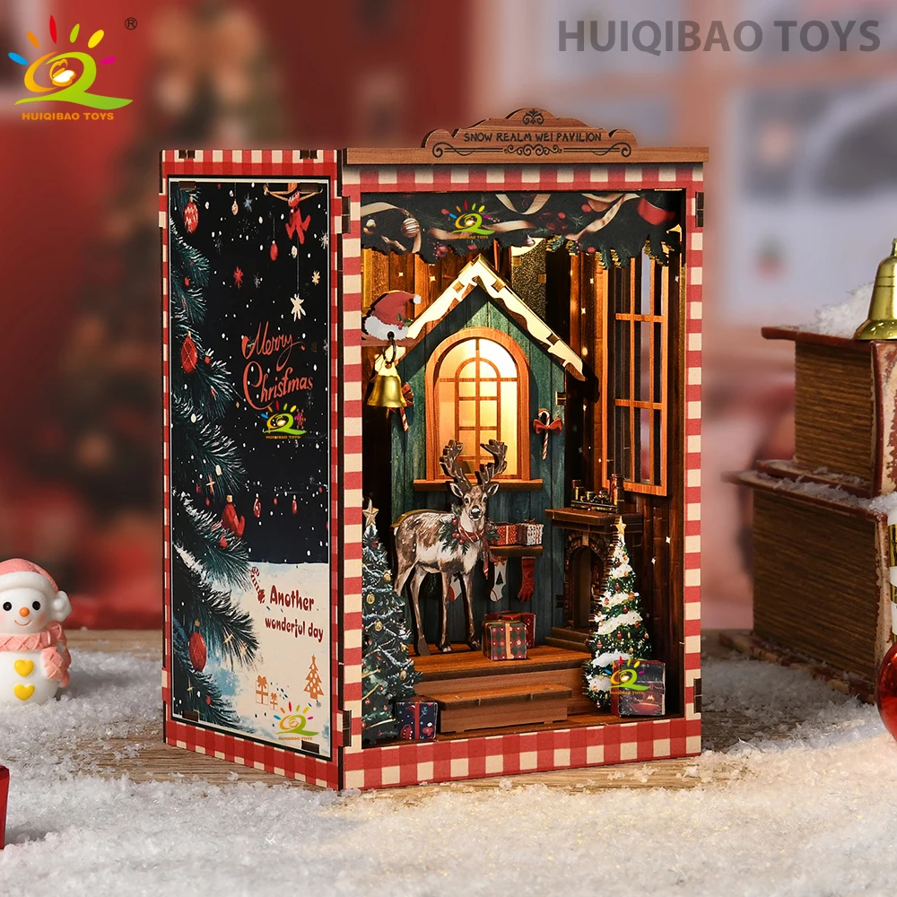 HUIQIBAO Vintage Christmas Reindeer Loft DIY Desktop Building Scene Adult 3D Puzzle Shelf Insert Collectible Decoration Toys