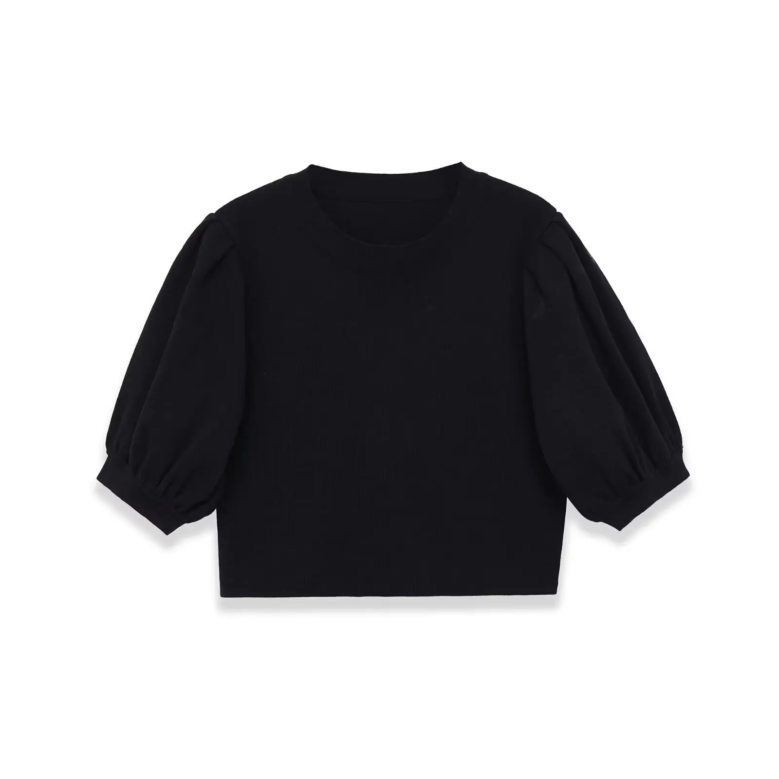 

Fashion Casual Round-neck Puff Sleeve Knitted Top Women Black Puff Sleeve Knit T Shirt Crew Neck Short Sleeved Casual Top 99K0
