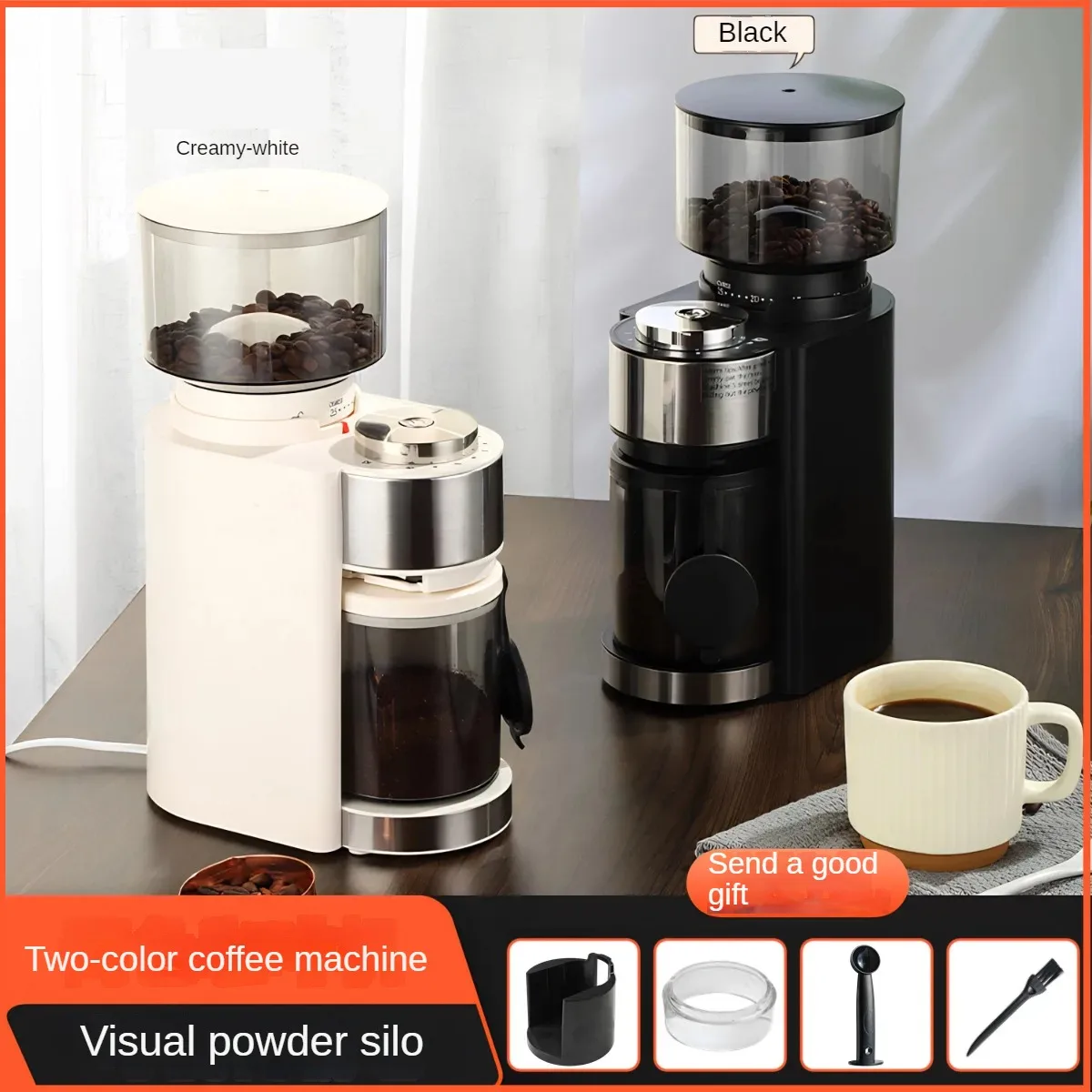 Electric coffee bean grinder Automatic Portable Steel core