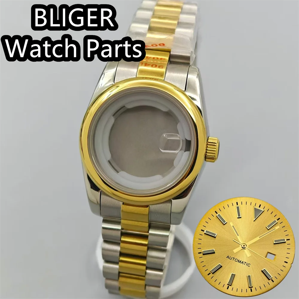 BLIGER 31mm Luxury Polished Round Stainless Steel Sapphire Glass Waterproof Watch Case For Ladies Women Fit NH05 Movement