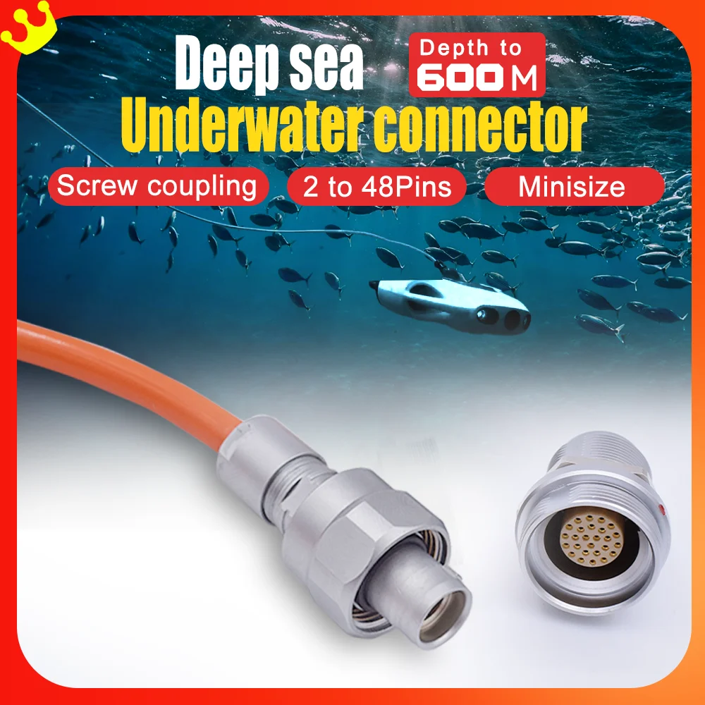 Deep Sea 600 Meter Micro Underwater Robot Connector Watertight IP 68 High Pressure 60bar W Series FVG HVG Plug Fixed Socket