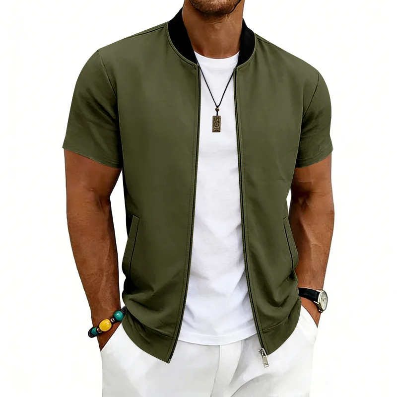 

American summer men's stand-up collar thin sports short-sleeved flight zipper baseball jacket