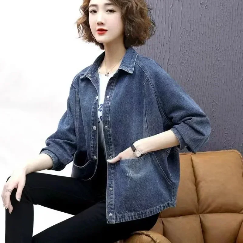 Plain Long Sleeve Women's Denim Jackets Korean Outer Harajuku Reviews Many Clothes 2025 Trend Female Jeans Coats Low Cost New In