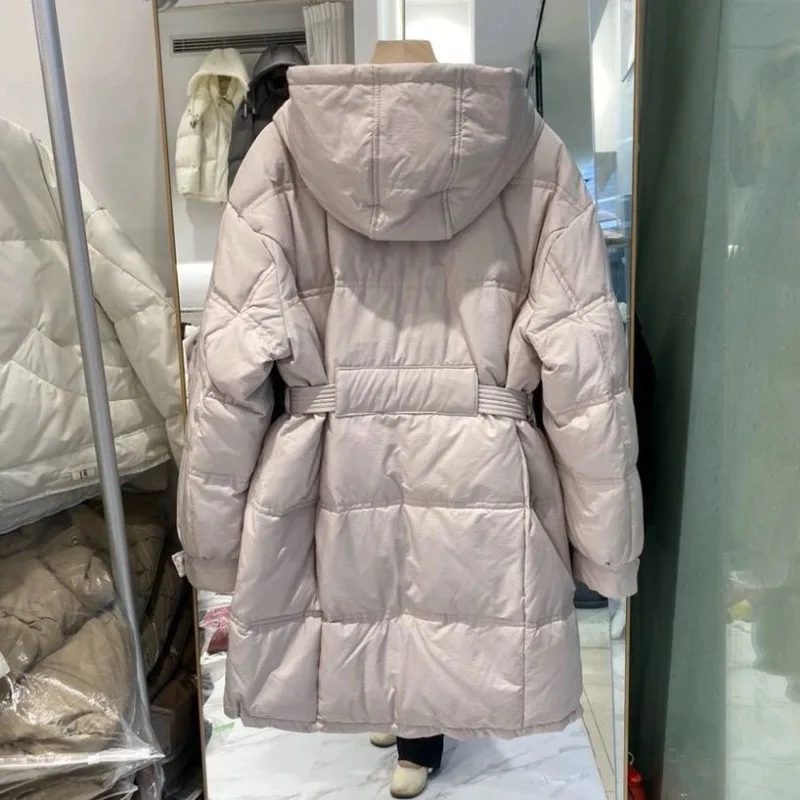 2026 Winter Korean Version Hooded Waist Women's Fashion Coat Medium and Long Cotton Clothes