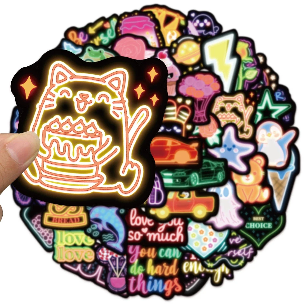 

10/30/50pcs INS Style Creative Neon Light Stickers Cute Cartoon Decals Decoration Scrapbooking Laptop Phone Funny Sticker Toy