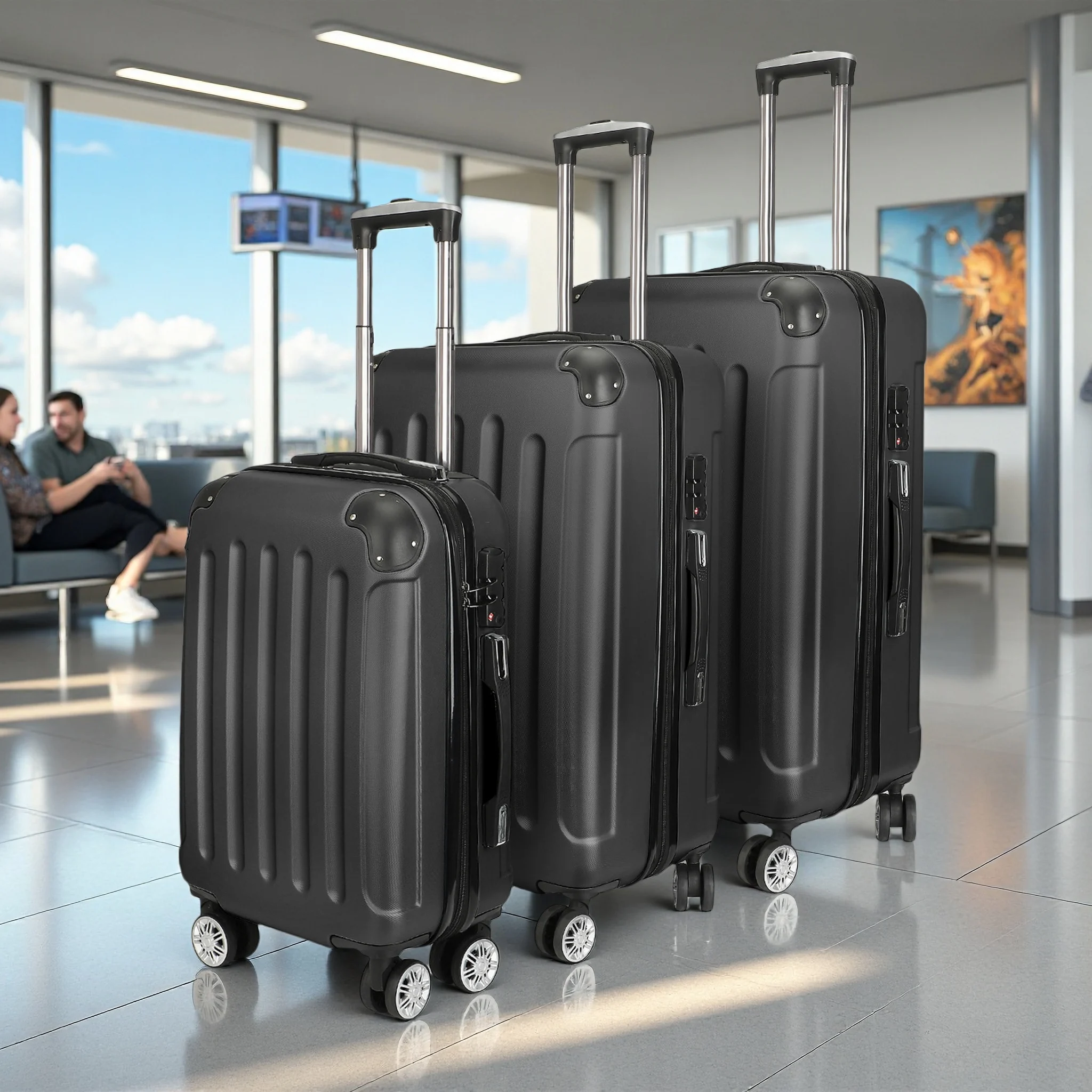 Rosahqnda Gepäckset 3-teilig, Reisekoffer-Set mit TSA-Schloss und Spinner-Rädern, ABS Hartschalen-Reisegepäck-Set, Trolleys