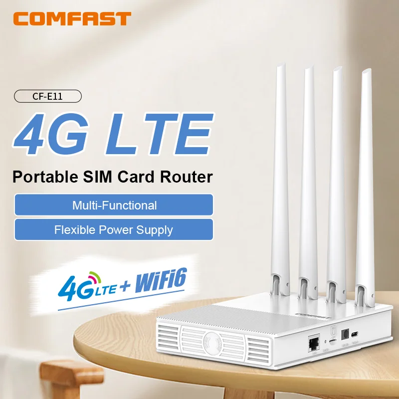 

Comfast AX300 4G Lte модем с SIM-картой WiFi6 2,4G портативный интернет-беспроводной маршрутизатор для улицы ASR1803S чип 4 антенны PlugPlay