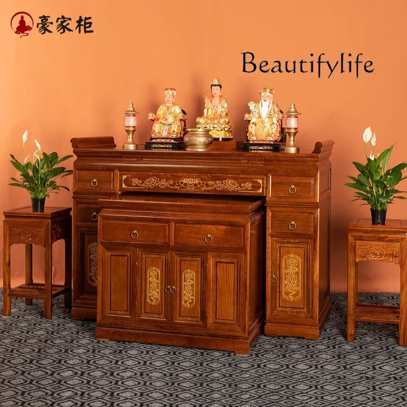

Household Economical Solid Wood Altar Prayer Altar Table Incense Burner Table Buddha Statue God of Wealth Worship Table