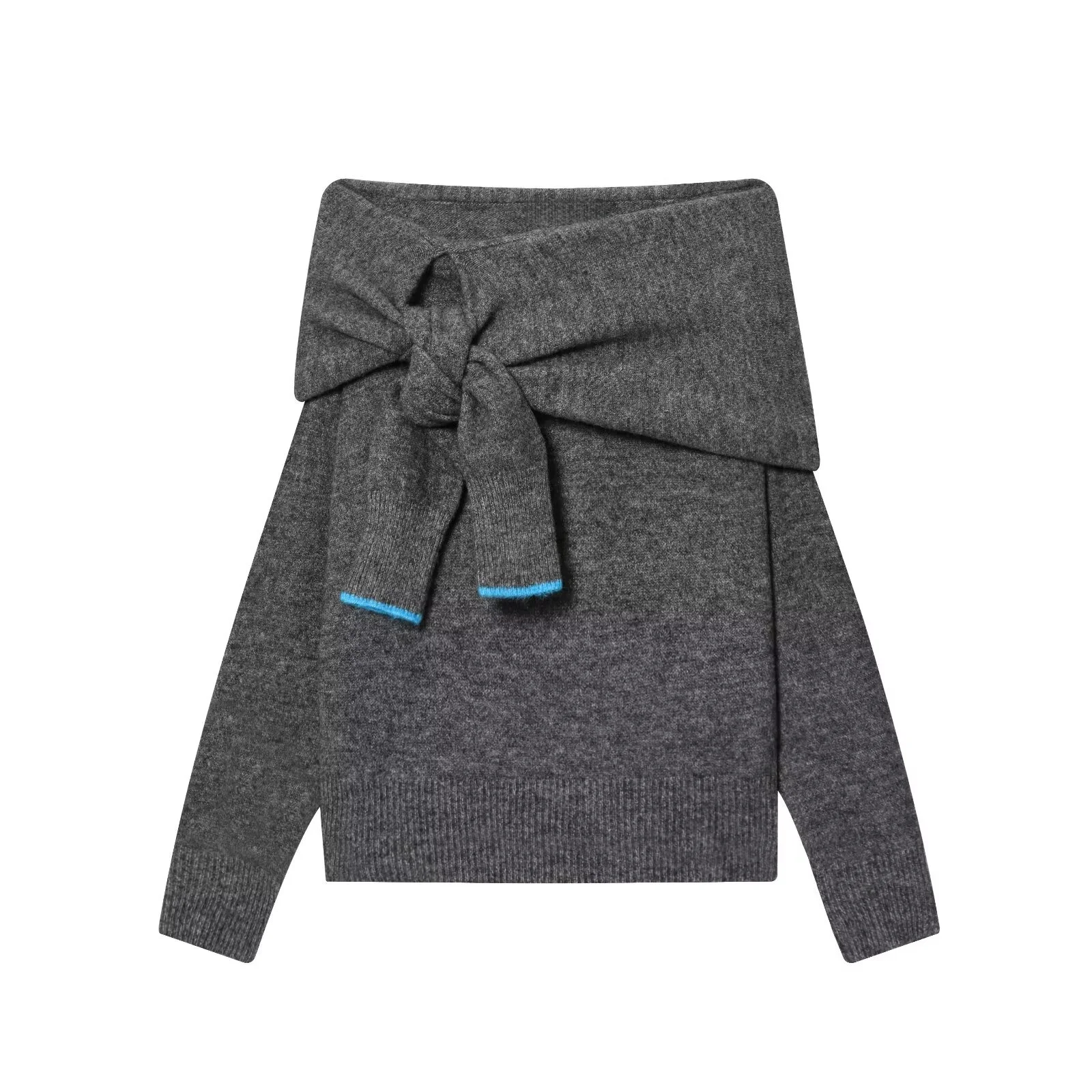 

2025 Autumn/Winter New Women's Casual Fashion Retro One Piece Collar Off Shoulder Design Long Sleeve Knitted Sweater