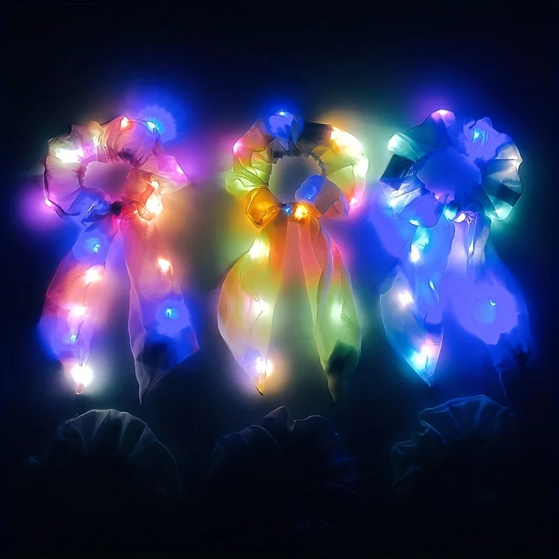 1/5Pcs Light Up Scrunchies LED Scrunchies for Girls Neon Hair Scrunchie Colorful Elastic Hair Tie 3 Light Mode Glow in the Dark