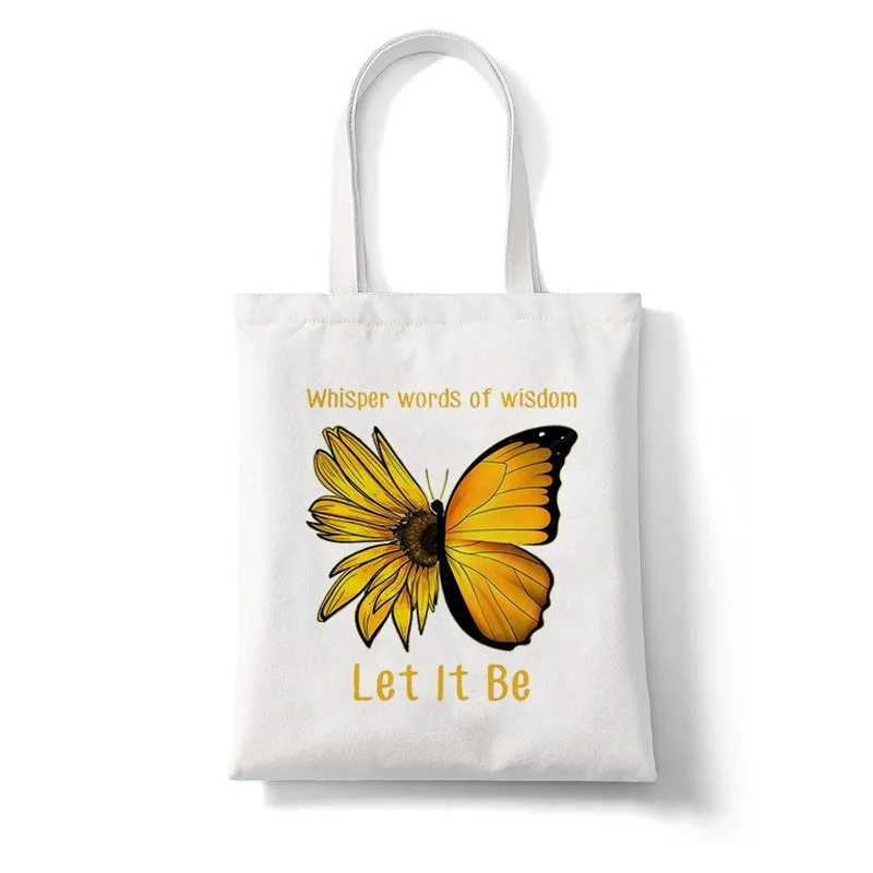 Canvas Bag Blue Gradient Daisy Print Petal Light-Dark Gradient Texture Blue Stamen Dot Details Minimalist Fresh Bag Shopping Bag