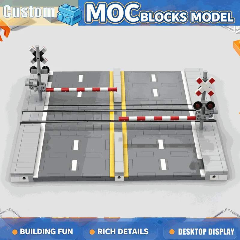 NEW 605PCS MOC Custom Building Blocks Railroad Crossing Train Track Level Scene Model DIY Assembly Educational Creative Toy Gift