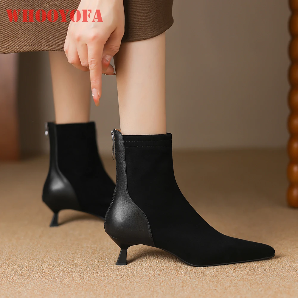 2026 Winter Sexy Geniune Leather Women Ankle Booties Pointed Toe Med Heels Lady  Shoes Large Small Plus Size 12 31 44 47