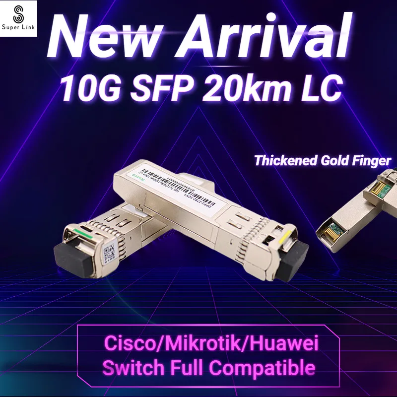 10G SFP 20km LC Optical Fiber Module Simplex Fiber SFP Module Singlemode with Cisco/Mikrotik/Huawei Switch Full Compatible