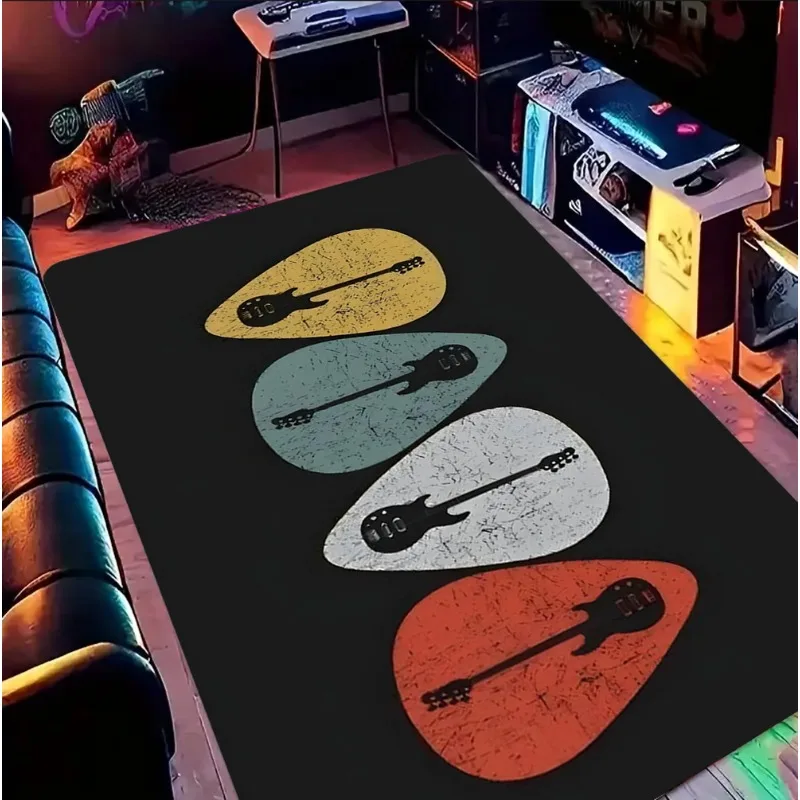 Vintage Electric Guitar Carpet with Colorful Retro-damaged Guitar Pattern A Slip-resistant Floor Mat Home Decor for Music Lovers