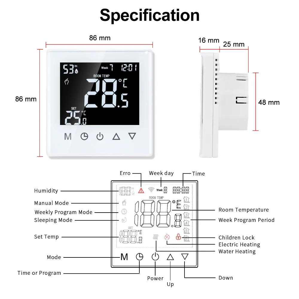 Bingoelec WiFi Smart Thermostat Electric Floor Heating Water/Gas Boiler,LCD Digital NTC Induction Temperature,Tuya Google Alexa