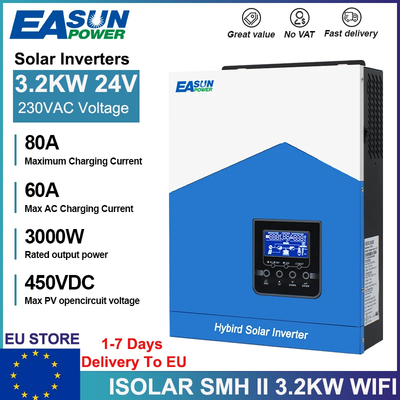 EASUN 6.2KW Hybride Solar Inverter 4.2KW 2.2KW Zuivere Sinusgolf Inverter 12V 24V 48V 230V MPPT 120A Lader Met WIFI BMS EU VOORRAAD