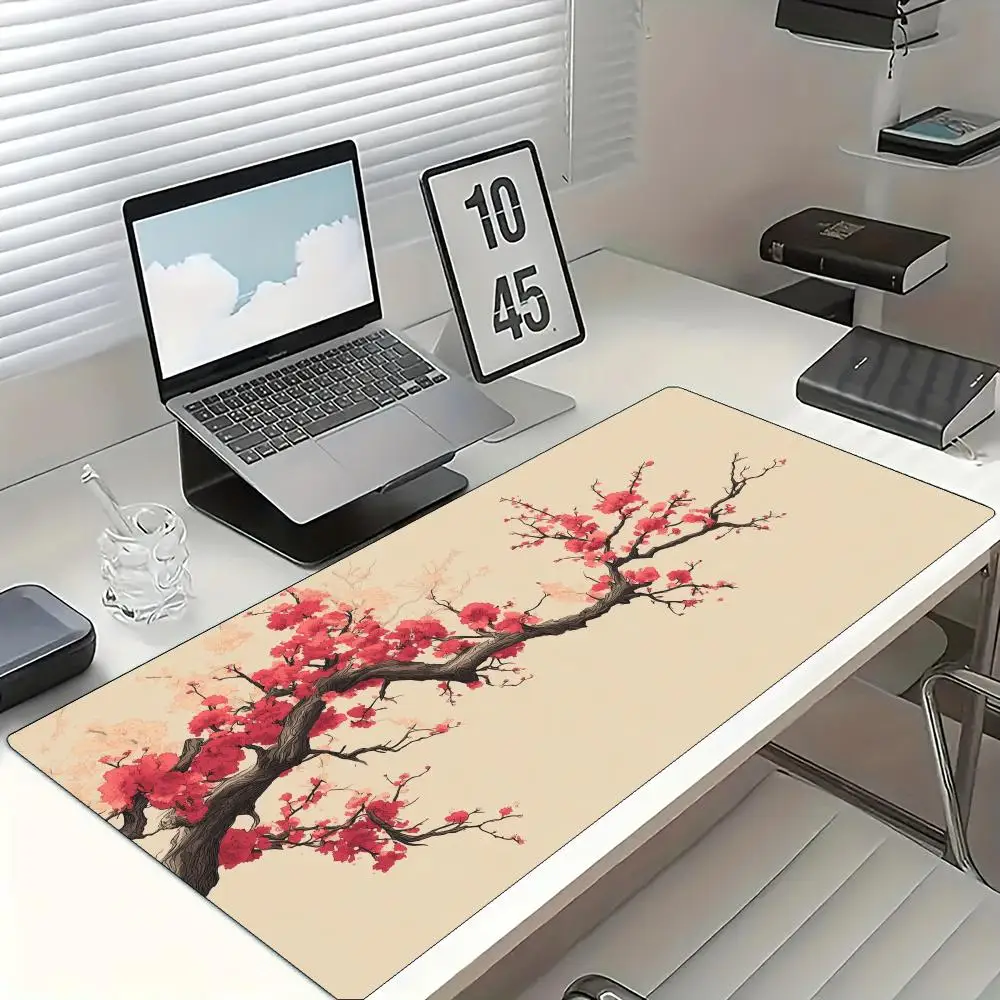 

Коврик для мыши в японском стиле с узором красной сливы, большой, резиновый, противоскользящий, аксессуар для ПК, коврик для мыши для офиса и геймеров, декоративный коврик для клавиатуры