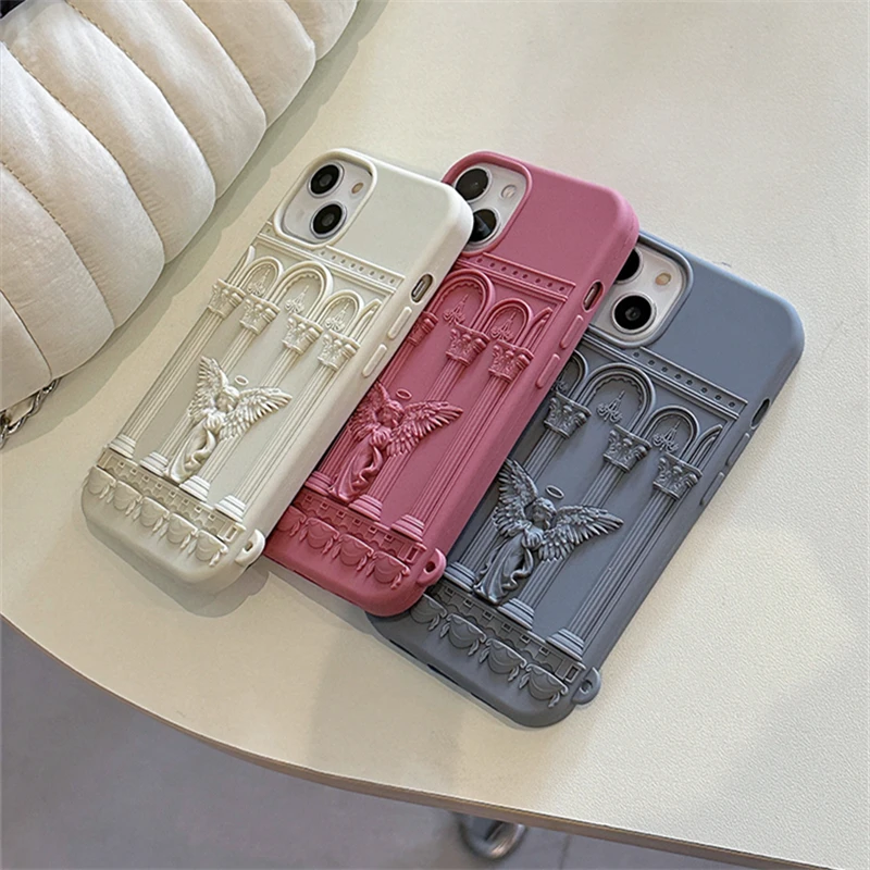 クラシックアート天使像 3D 電話ケース iphone 16 15 14 13 12 11 プロ