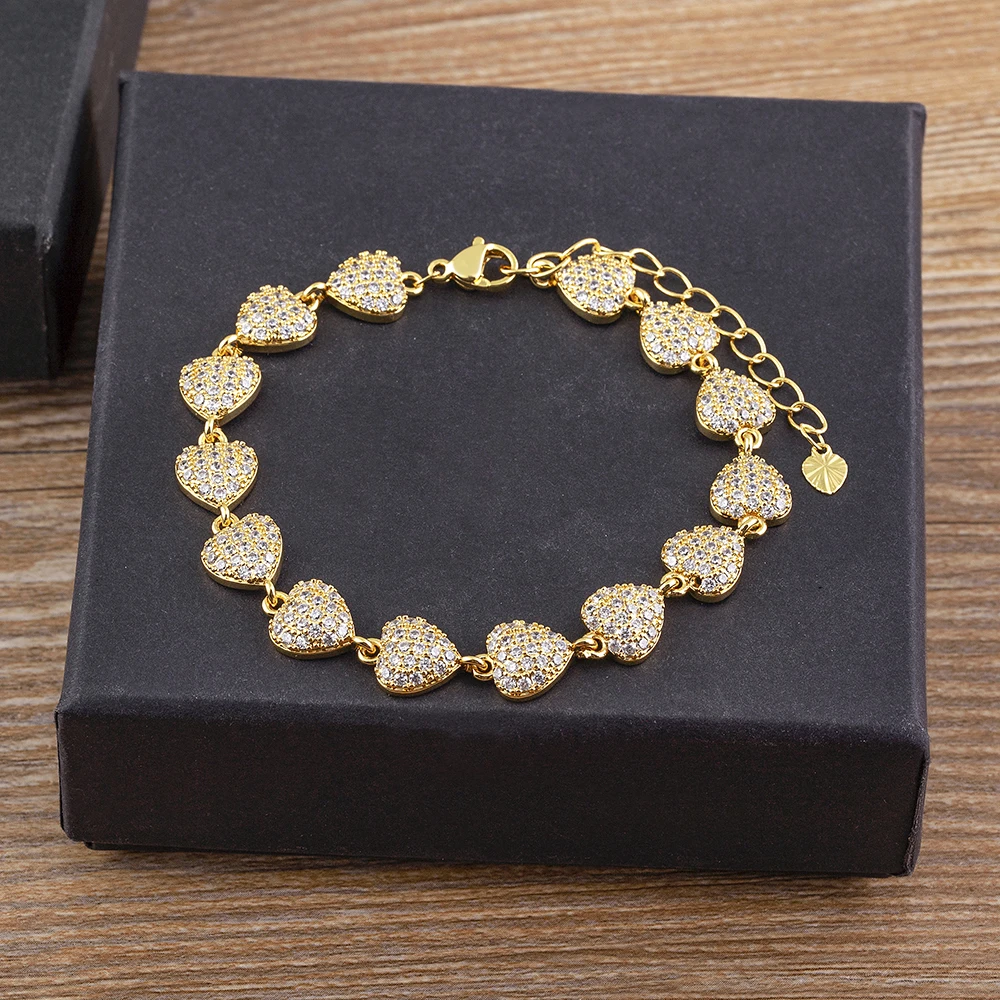 Nidin New Arrival Creative Design Luxury Gold Color Chain Bracelets Love Heart Bangle for Women Wedding Gift Jewelry Wholesale