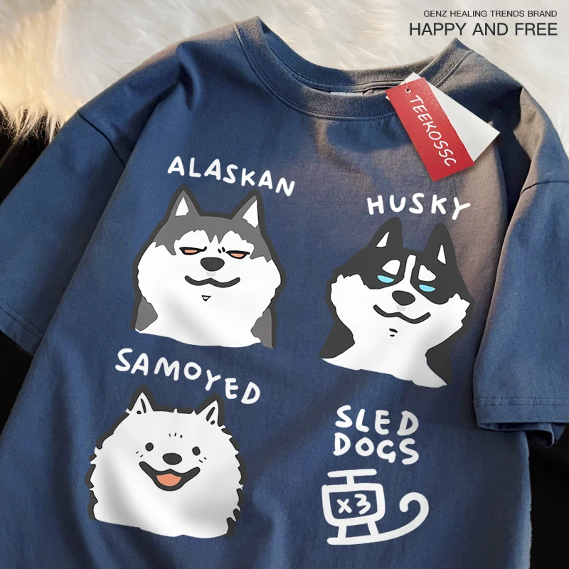 Alaskan Husky Samoyeo Sled Dogs Print T Shirt Men Women Cotton O-Neck Casual Loose Fashion Short Sleeve O-Neck Oversized T Shirt