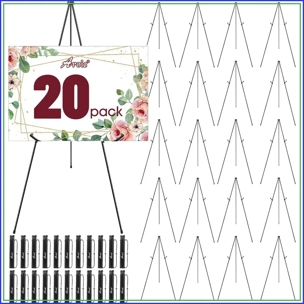 

63" Portable Metal Easel Stand, 20 Pack Foldable Display Easels for Signs, Art, Painting, with Storage Bag