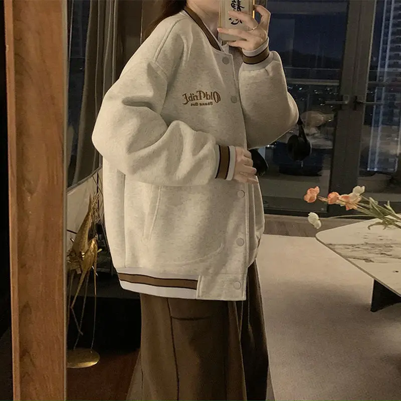 Baseball Jackets For Teenage Girls Womens Retro Contrast Heavy Color-Blocking Outside Bomber Woven Tight Tracksuits Liner Ladies