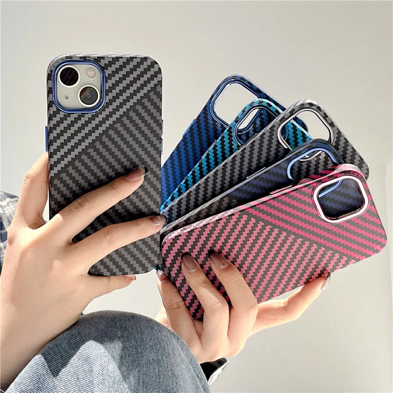 50PCS DHL Carbon Fiber Texture Liquid Silicone Case For iPhone 11 12 13 14 Pro Max XR XS Max Plating Lens Shockproof Soft Cover