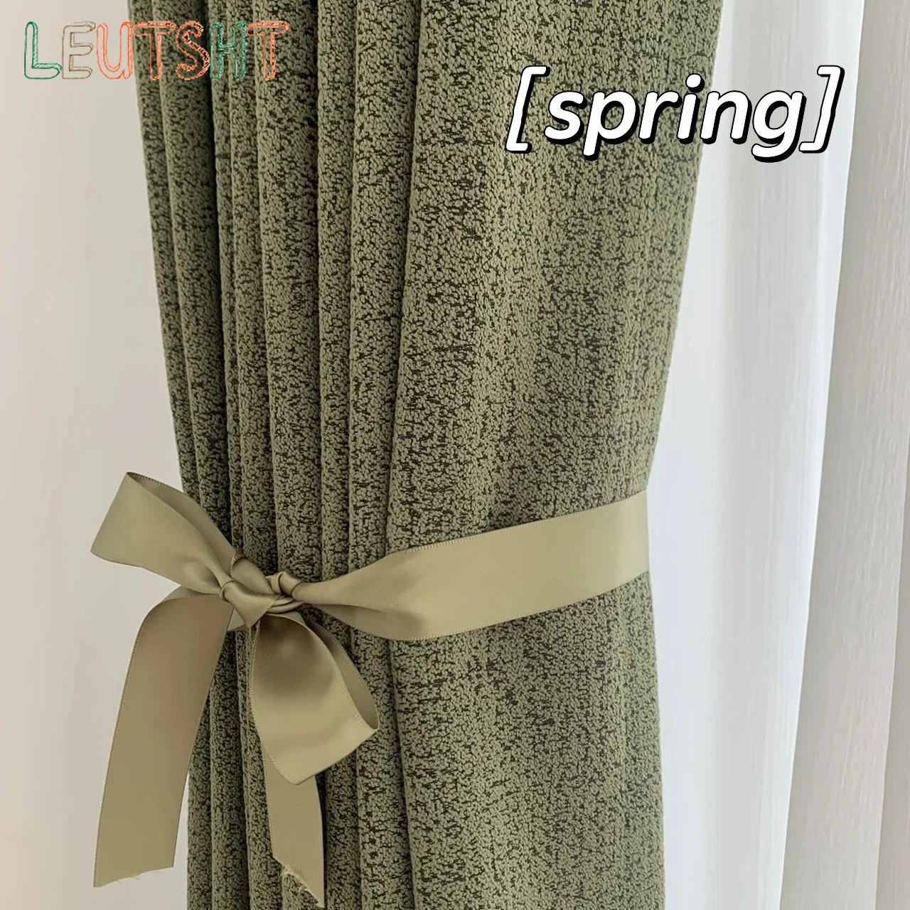 

Matcha Green Chenille Blackout Curtains Thickened and Warm Modern Light Luxury Bedroom and Living Room Finished Product