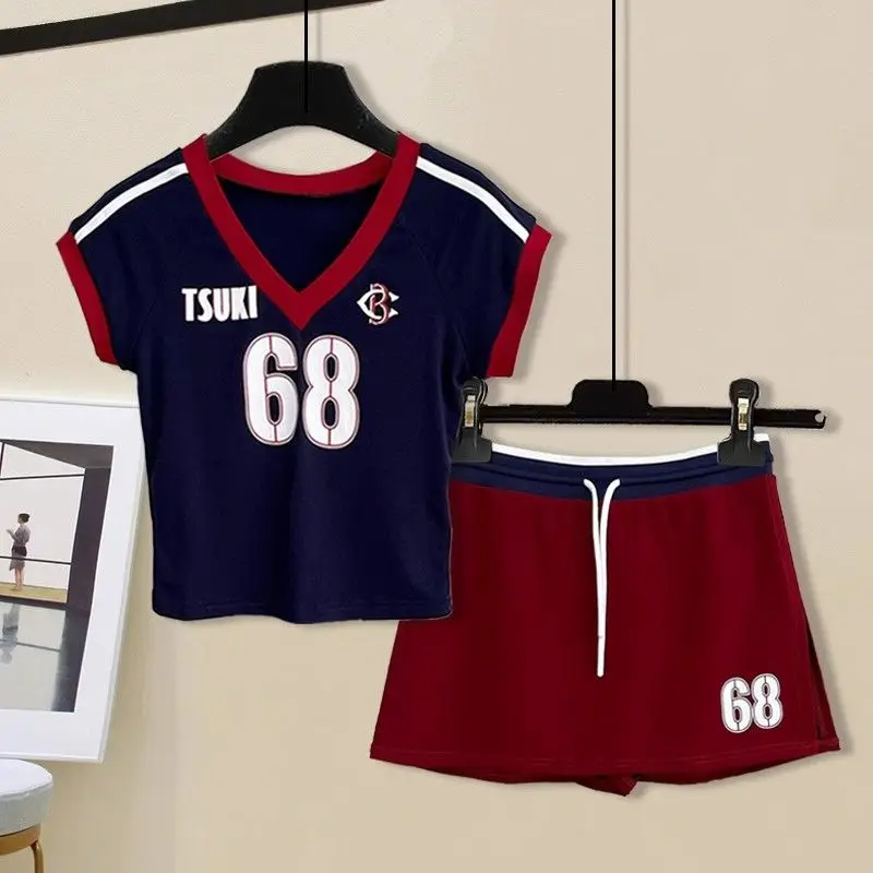 

Fashion Casual Sports Suit Women Summer Loose Letter Printing Short Sleeve T-Shirt All-match Simplicity Skirt Two-piece Set