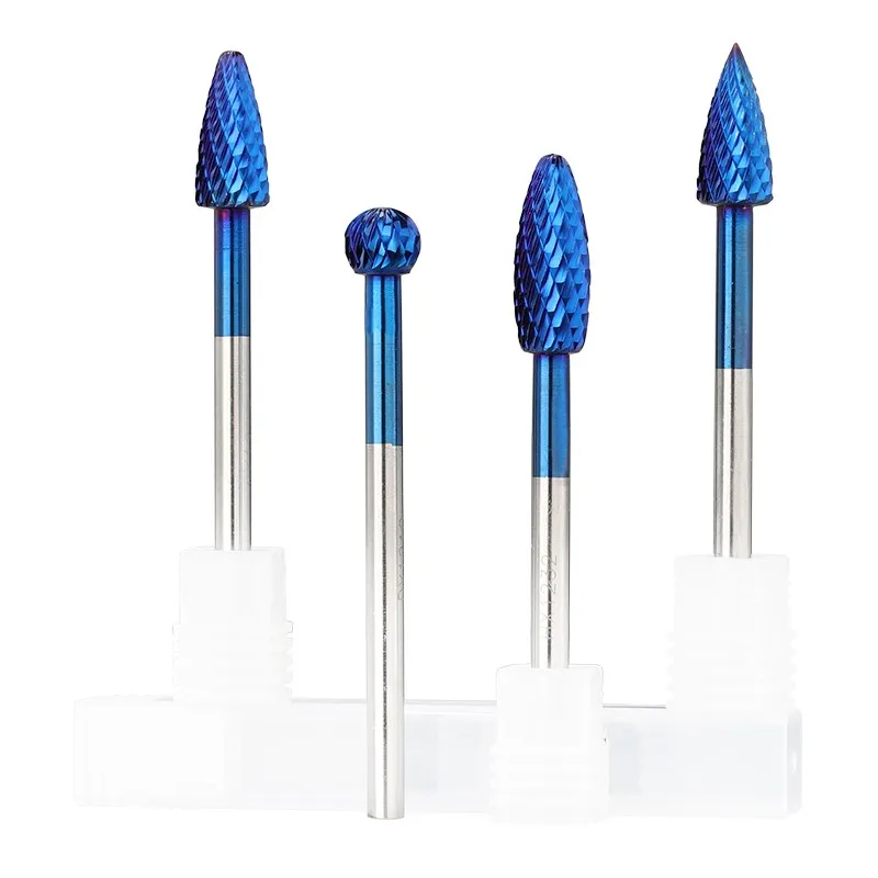 XCAN 6mm Shank Rotary File 1pc Nano Blue Coated Tungsten Carbide Rotary Burrs Bit Metal File 100mm Long File for Metal