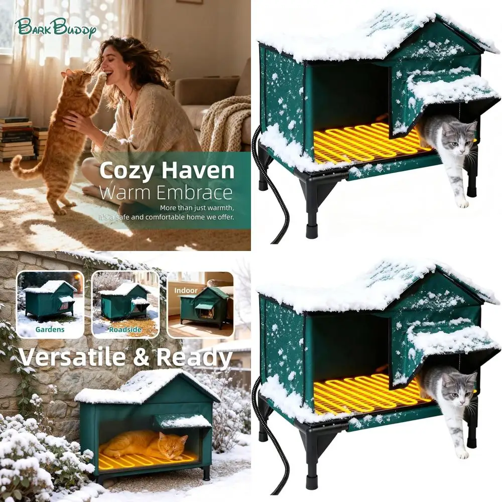 

Large Green Indoor/Outdoor Waterproof Warm Cat House with 113°F Heating Pad