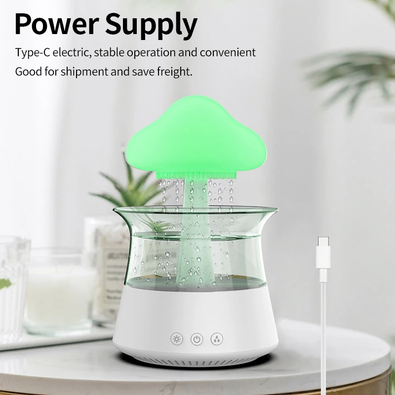 Humidificador de luz nocturna de nube de lluvia con sonido de gota de agua de lluvia y luz led de 7 colores, difusor de aceite esencial, aromaterapia