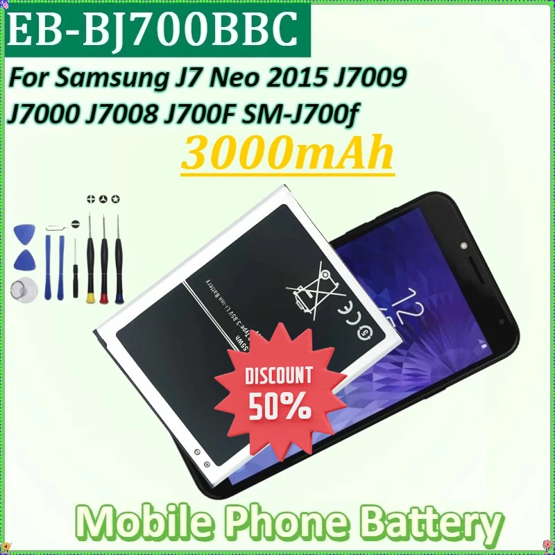 

For Samsung Galaxy J7 Neo 2015 J7009 J7000 J7008 J700F SM-J700f EB-BJ700CBE 3000mAh EB-BJ700BBC Mobile Phone Battery +Tools