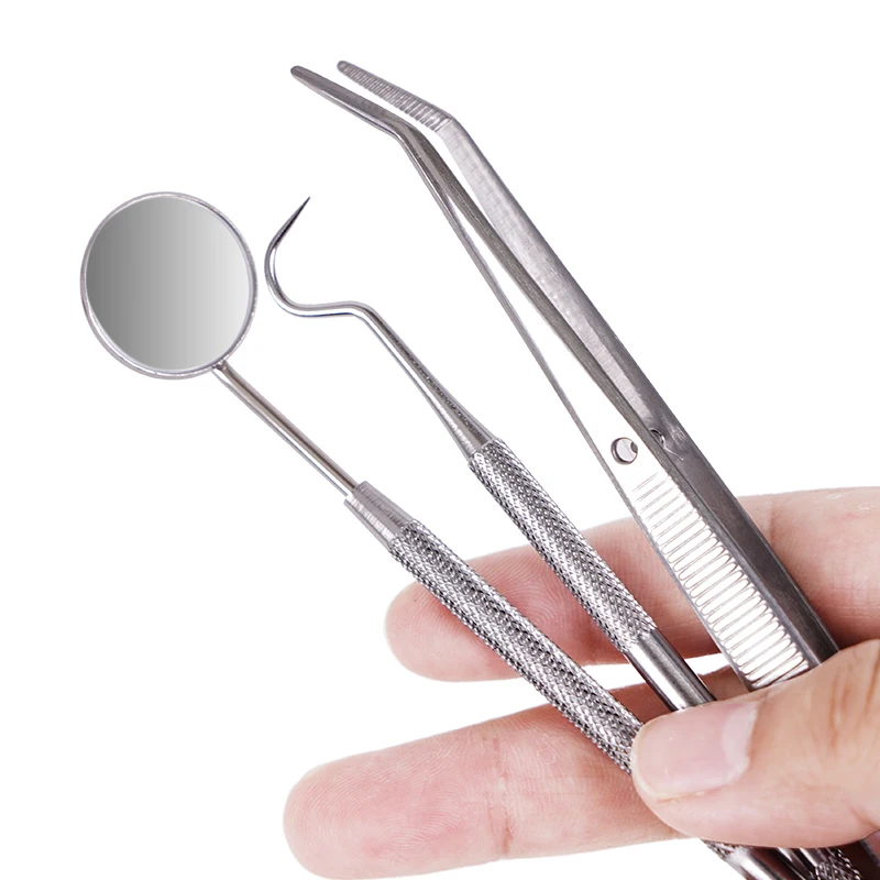 3pcs Dental Clean Kit Stainless Steel Mouth Mirror Probe Tweezers Teeth Cleaning Tool Oral Dentist Examination Kit Oral Care