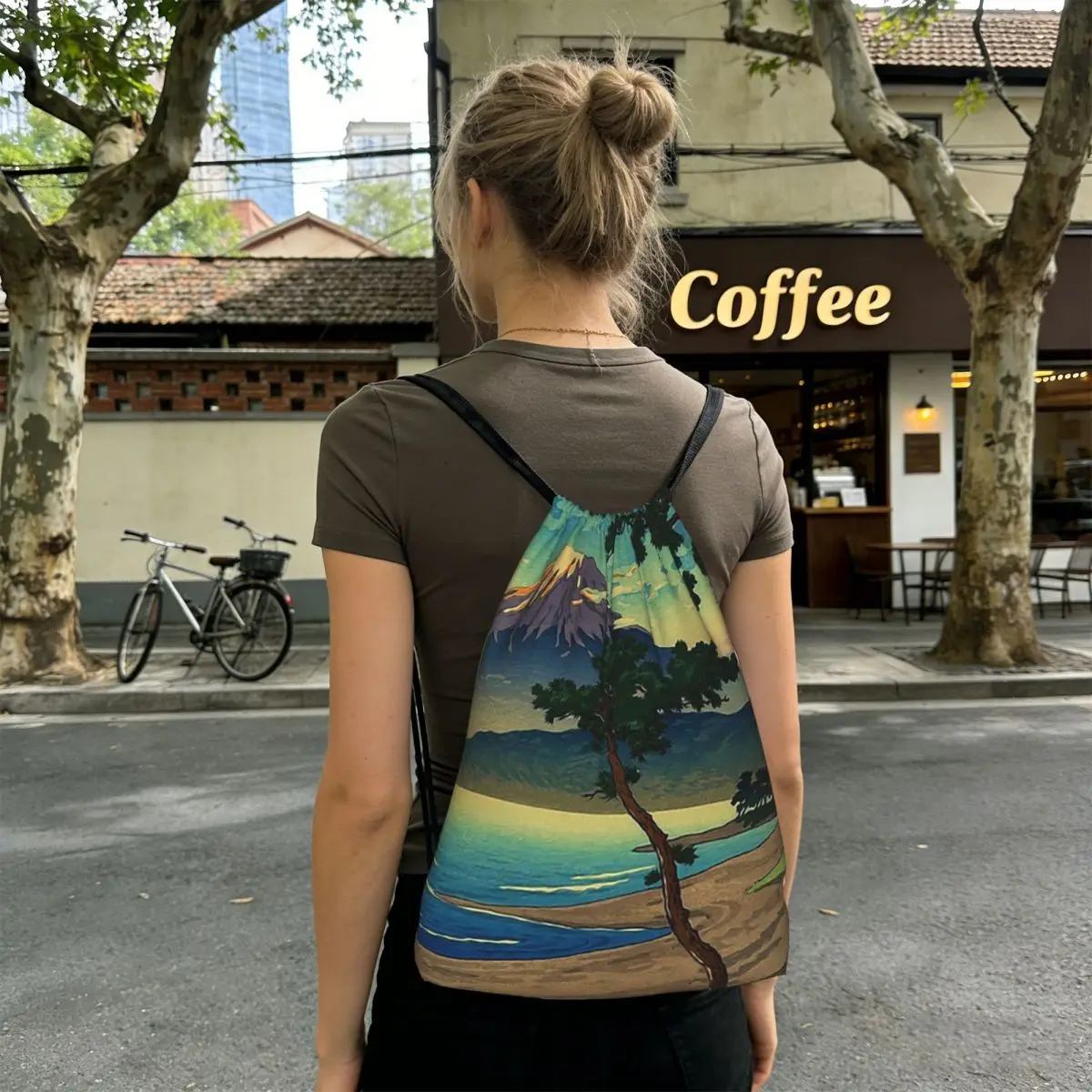 

Landscape Of Mount Fuji And The Sea Backpacks Multi-function Drawstring Bags Shoes Bag Book Bags for Travel School