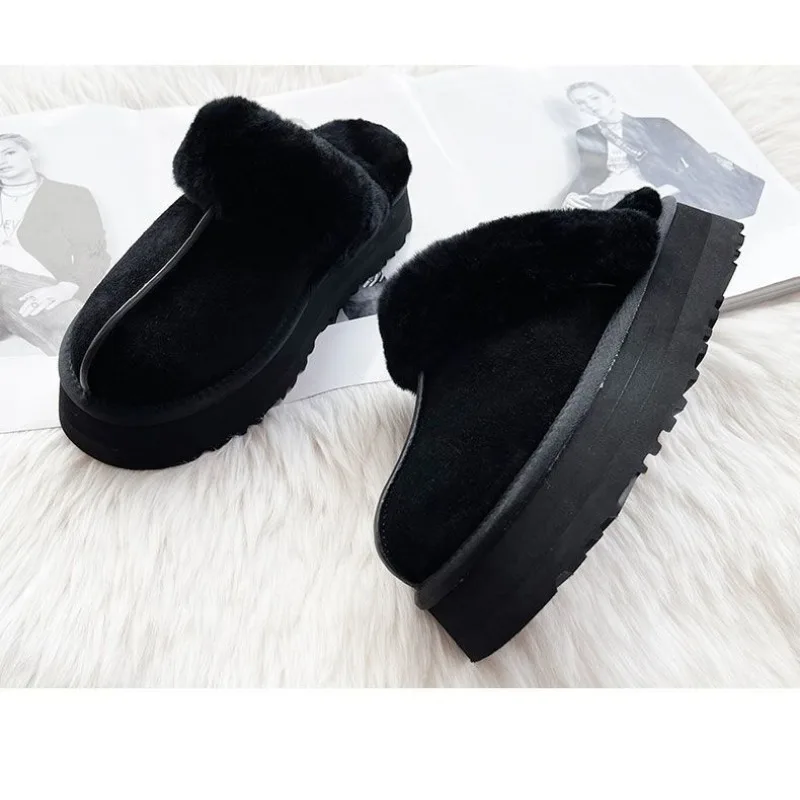 natural Wool slippers women winter platfrom outdoor and home slipper non-slip thick bottom sheepskin shoes