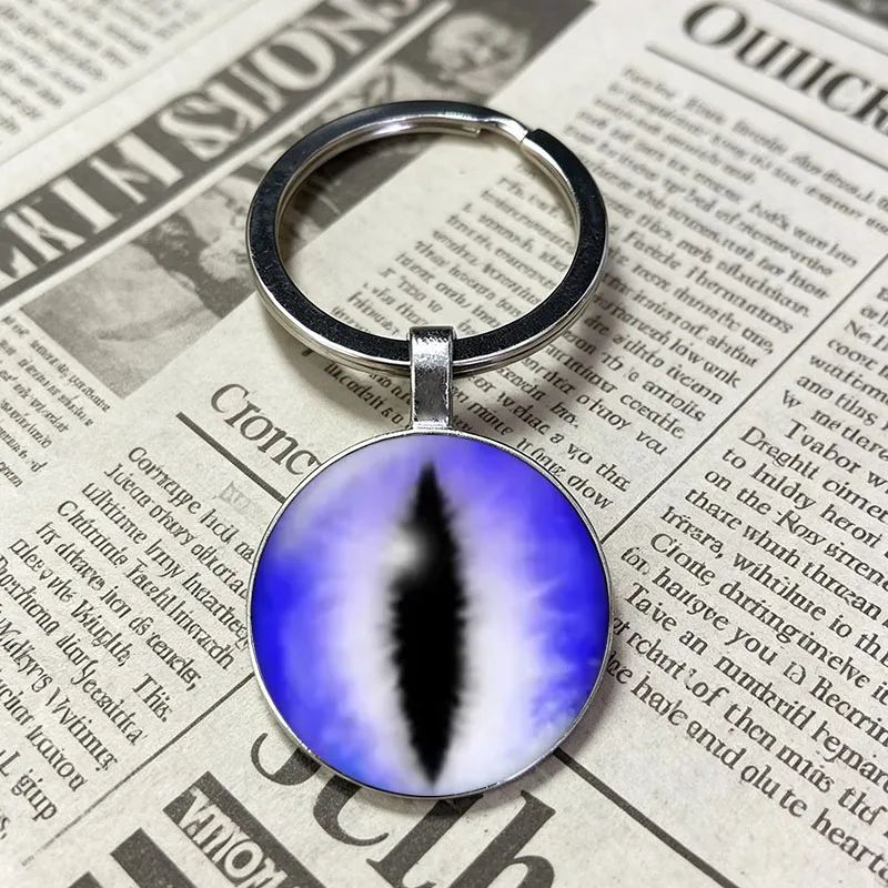 Vibrant Lime Green Gradient Vertical Slit Pupil Cat Eye Face Keychain Fantasy Feline Art Metal Glass Key Ring