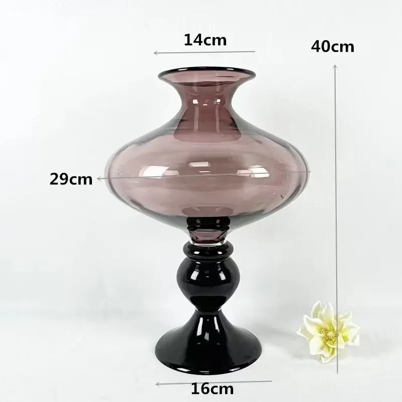 Tall Smoke Gray Glass Vase Tapered Thread Design Modern Home Decor for Living Room Flower Arrangement Water Raising Ornament