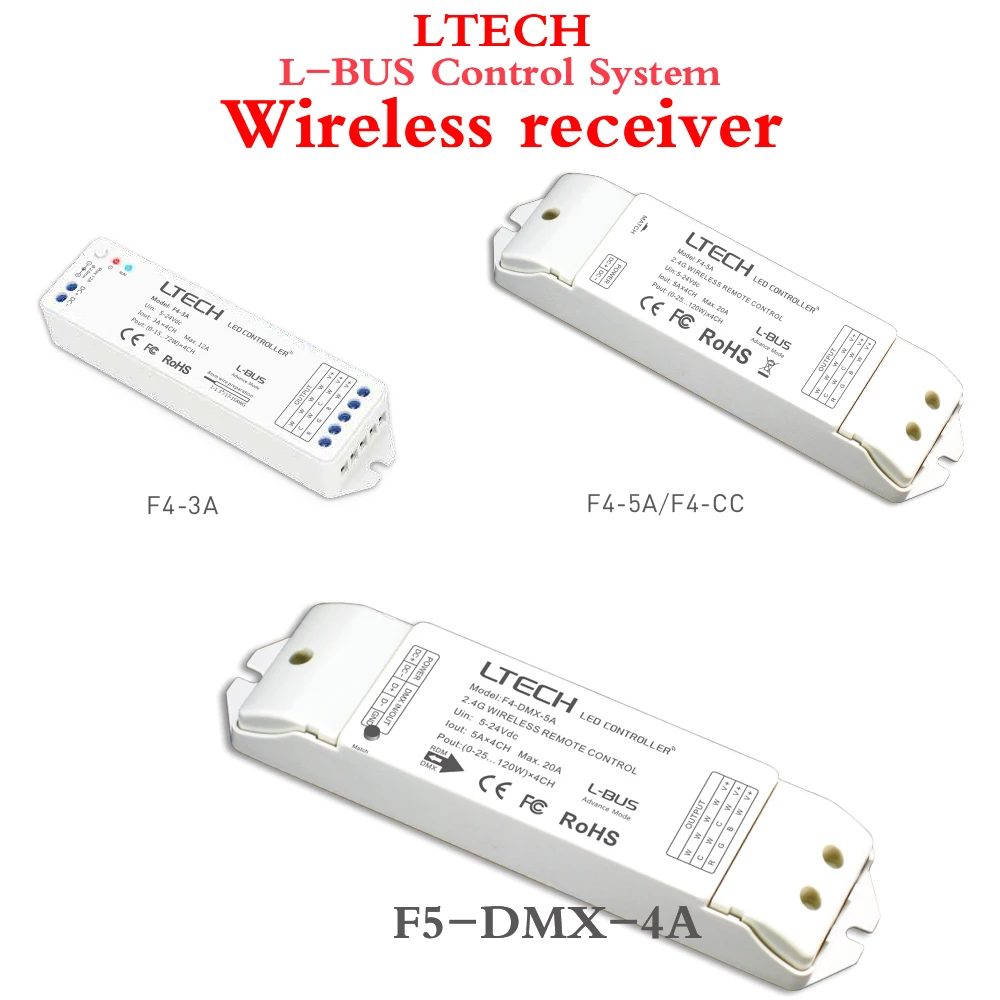 

LTECH L-BUS Control System F4-CC Wireless Receiver LED Controller F4-3A F4-5A Driver F5-DMX-4A For Dim CT RGB RGBW Strip Light