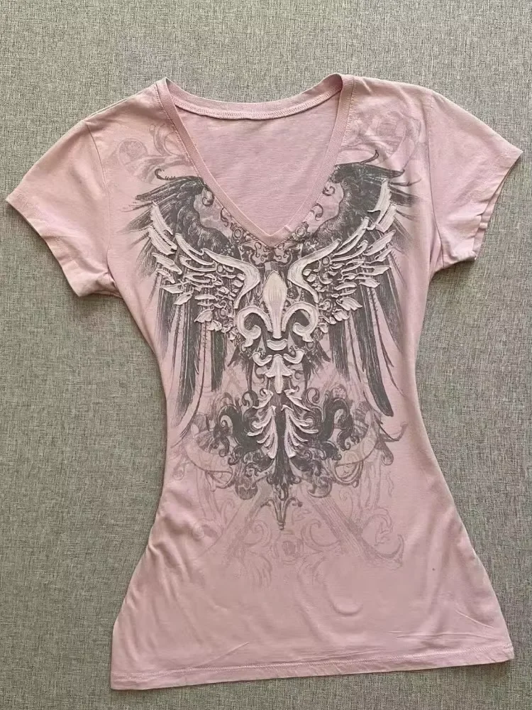 Summer New American Retro Short Sleeve Red T-shirt Women\'s Slimming Vintage Chic Fashion Top Casual Simple Elegant Ladies Tees