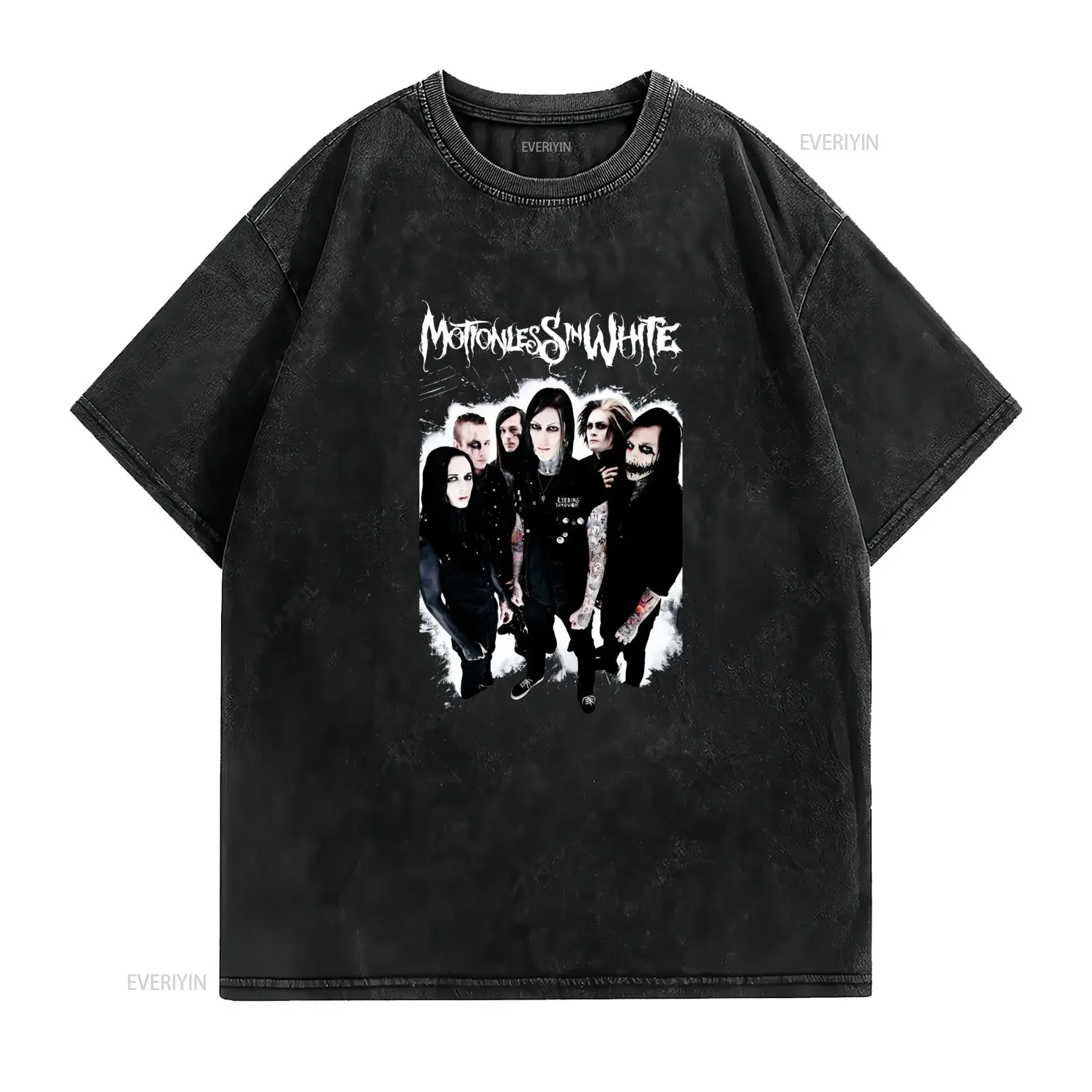 Gothic Motionless In White Rock Band Portrait Print Casual Streetwear T Shirt vintage Washed fashion homme streetwear