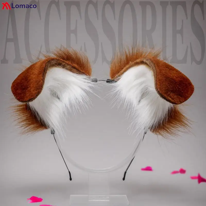 Diademas con orejas de perro de peluche, diademas con orejas de animales peludos, colas, Aro para el pelo Kawaii para Halloween, tocado de Cosplay, traje de pelo