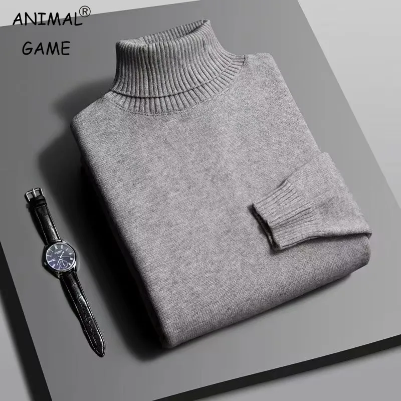 

Mens Knitted High Quality Turtleneck Sweater Slim Fit Long Sleeve Anti-pilling Pullover Solid Color Trend Men Outdoor Coats