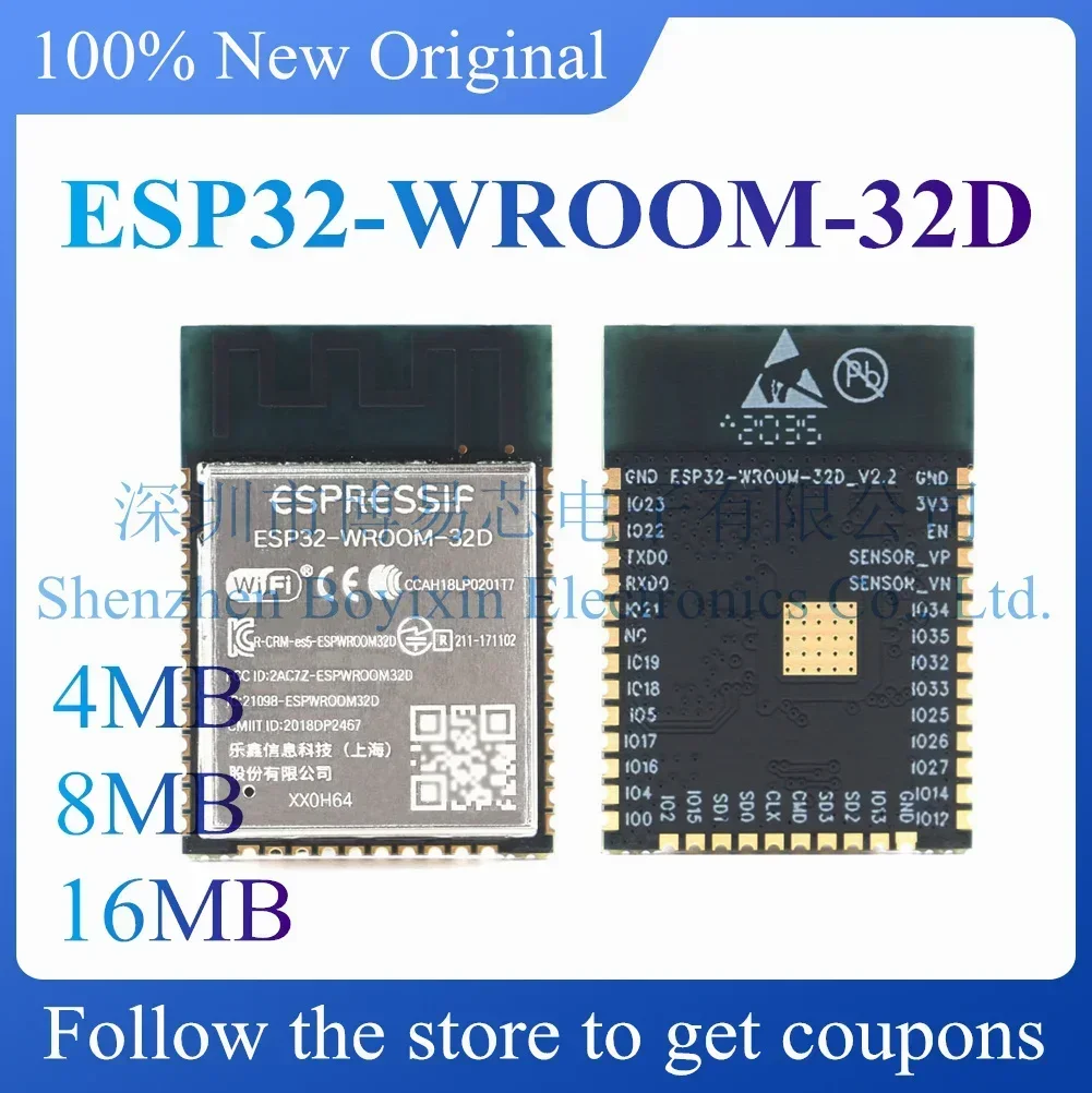 

Original and authentic ESP32-WROOM-32D dual-core WiFi & Bluetooth MCU module IoT wireless module.4MB.8MB.16MB