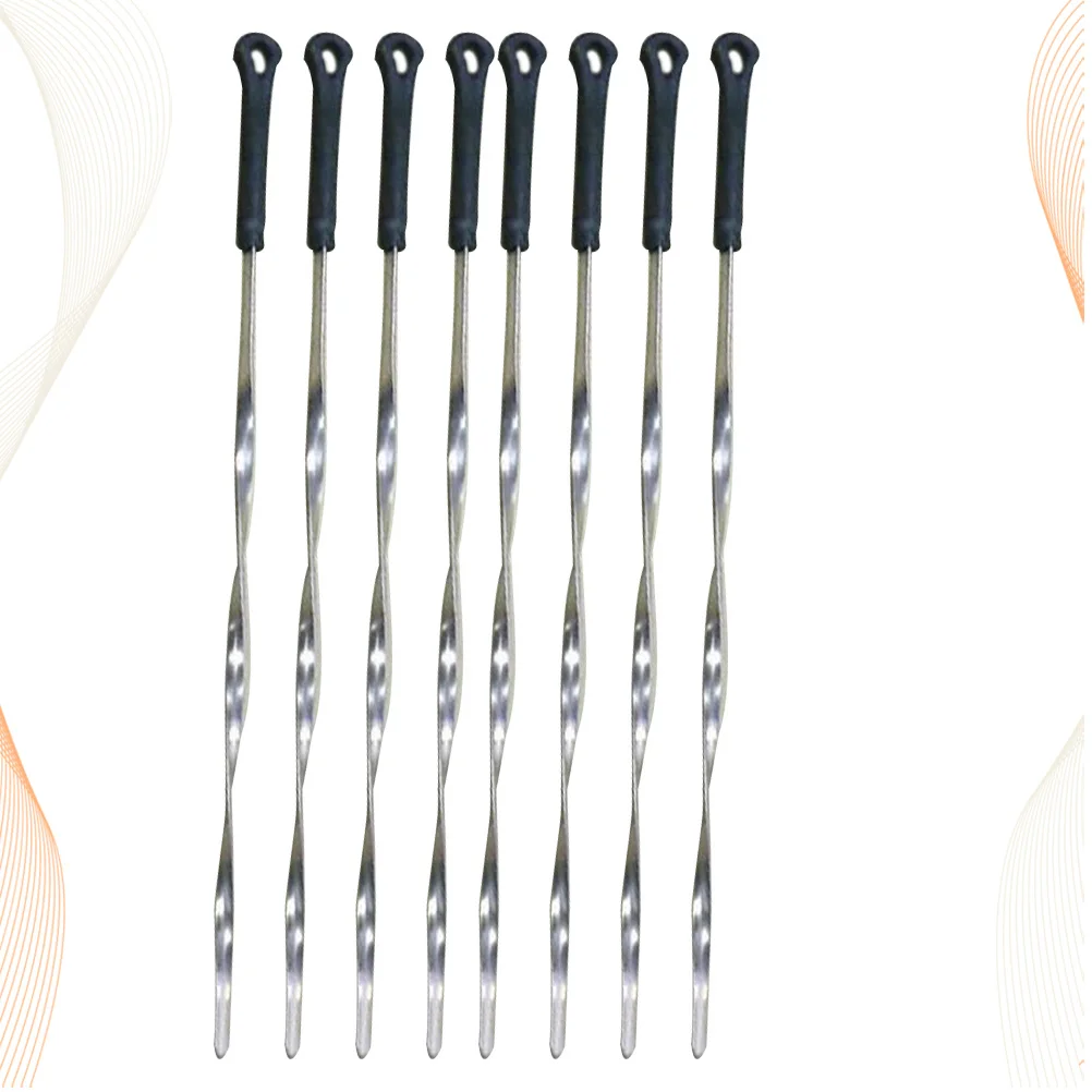 

8pcs Barbecue Fork Thickened Wood Handle Bbq Skewer For Chicken Wings Kebabs Vegetables Meat Outdoor Camping Cooking Tools