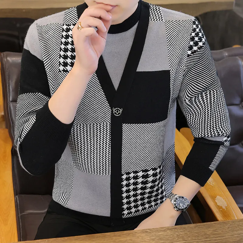 

Faionable Versatile Men's Knitted Sweater Casual Sle Base Layer irt Color Blo Winter Inner Wear Slim Fit round Ne