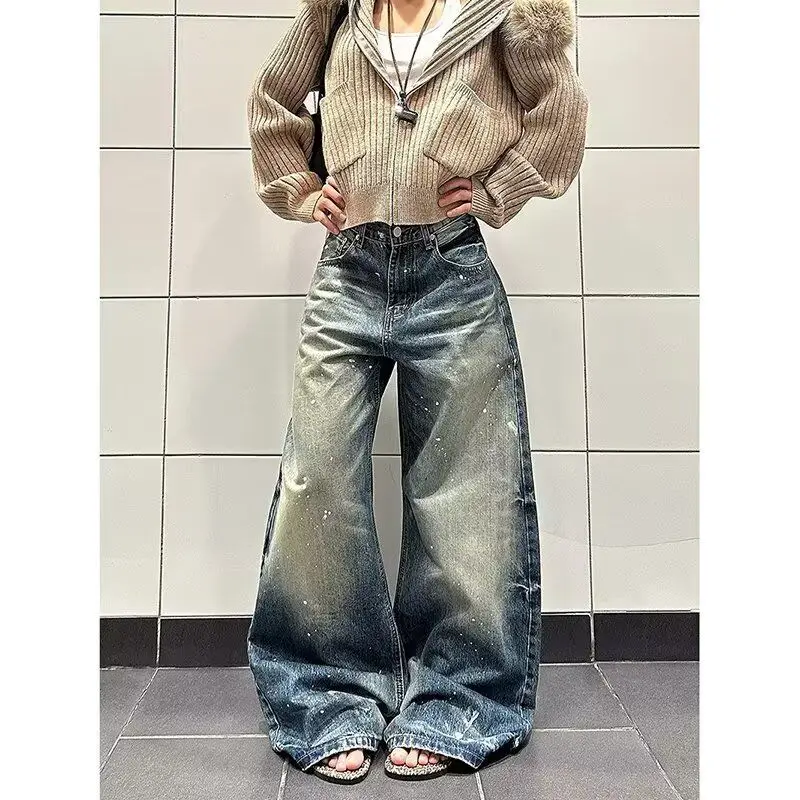 

Мужские джинсы в стиле хип-хоп с принтом, модные длинные брюки в уличном стиле, средняя посадка, конусообразные, из смесового хлопка и полиэстера