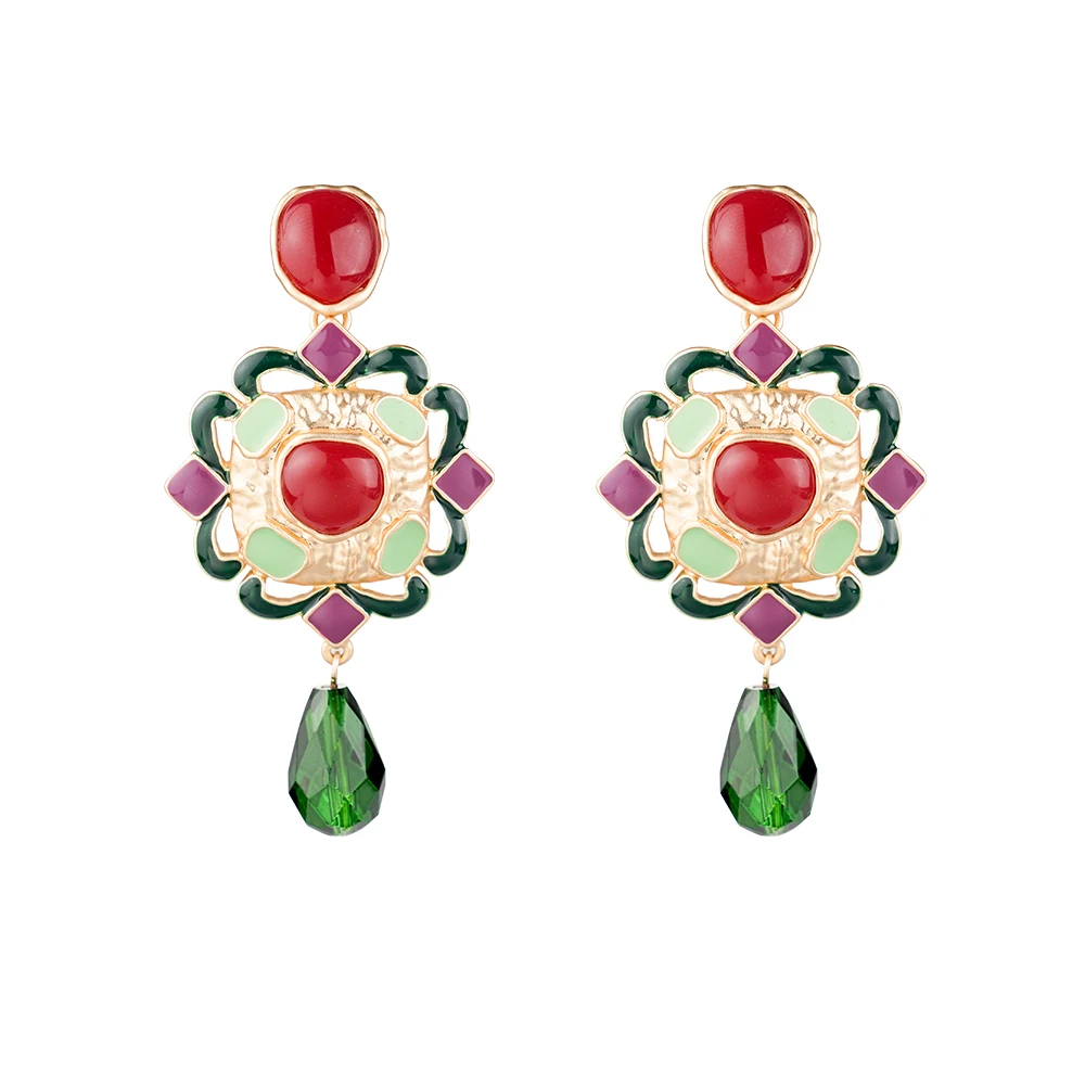 Korean Style Women's Dangle Earrings Luxury Colorful Resin Glass Geometric Drop Earrings Casual Elegant Party Birthday Jewelry