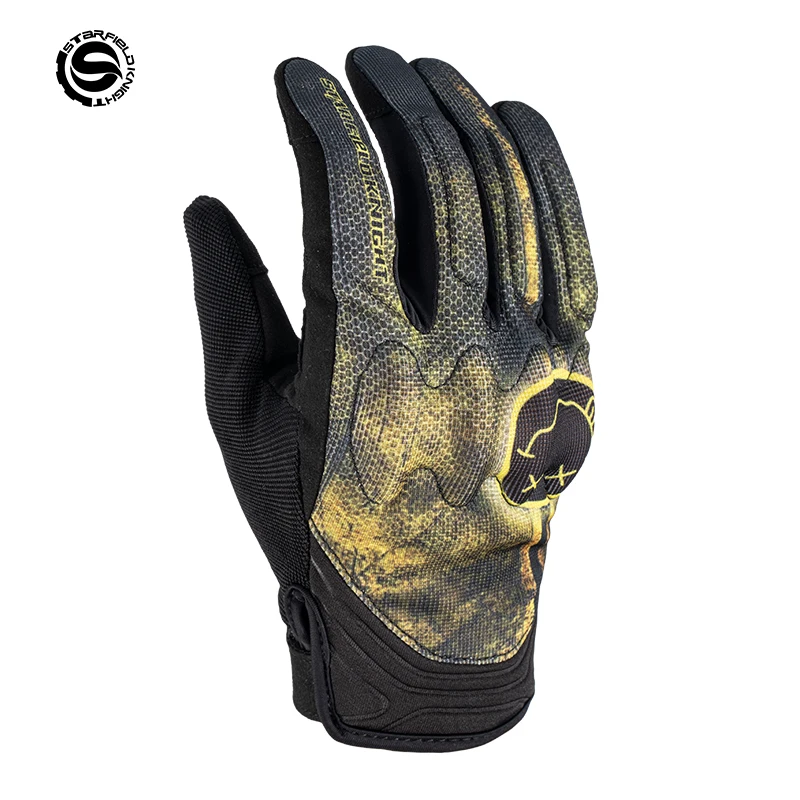 

SFK Black&Yellow Motorcyle Gloves Genuine Leather Breathable Motocross Fall Prevention Knuckle Protection Gears Touch Screen